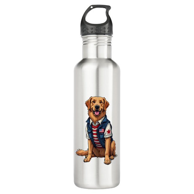 Patriotic Service Dog Golden Retriever Shirt 4 710 Ml Water Bottle (Front)