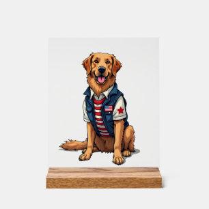 Patriotic Service Dog Golden Retriever Shirt 4 Acrylic Sign