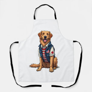 Patriotic Service Dog Golden Retriever Shirt 4 Apron