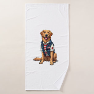 Patriotic Service Dog Golden Retriever Shirt 4 Bath Towel
