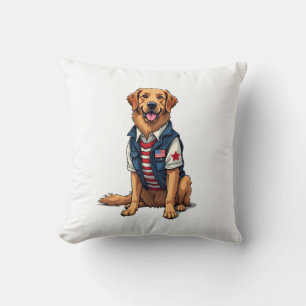 Patriotic Service Dog Golden Retriever Shirt 4 Cushion