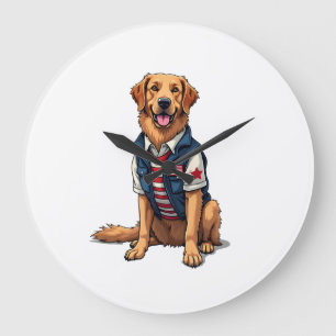 Patriotic Service Dog Golden Retriever Shirt 4 Large Clock