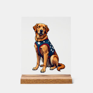 Patriotic Service Dog Golden Retriever Shirt Acrylic Sign