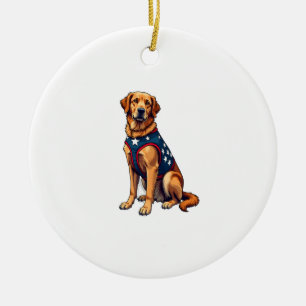 Patriotic Service Dog Golden Retriever Shirt Ceramic Tree Decoration