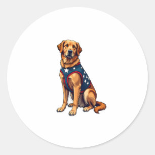 Patriotic Service Dog Golden Retriever Shirt Classic Round Sticker