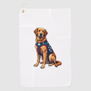 Patriotic Service Dog Golden Retriever Shirt Golf Towel
