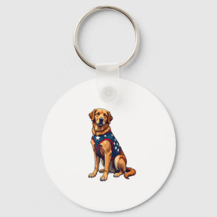 Patriotic Service Dog Golden Retriever Shirt Key Ring