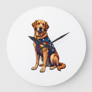 Patriotic Service Dog Golden Retriever Shirt Large Clock