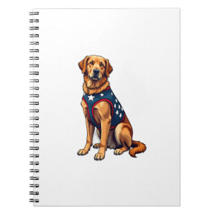Patriotic Service Dog Golden Retriever Shirt Notebook