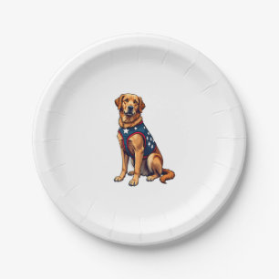 Patriotic Service Dog Golden Retriever Shirt Paper Plate