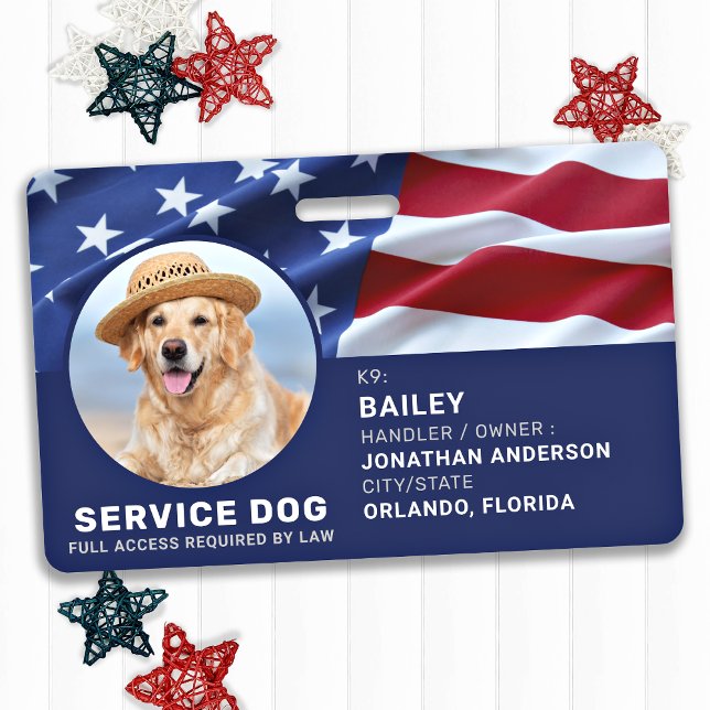 Patriotic Service Dog USA American Flag Photo ID ID Badge (Creator Uploaded)