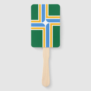 Patriotic set of hand fans with flag of Portland
