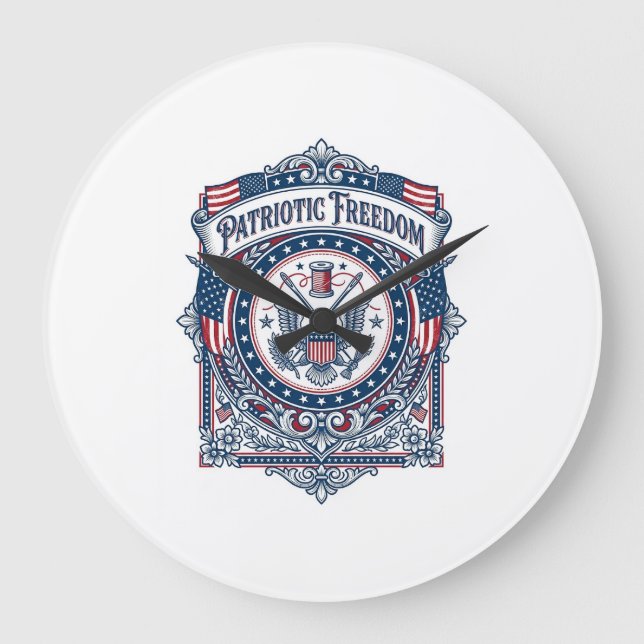 Patriotic Sewing Circle Vector Graphic Tee Large Clock (Front)