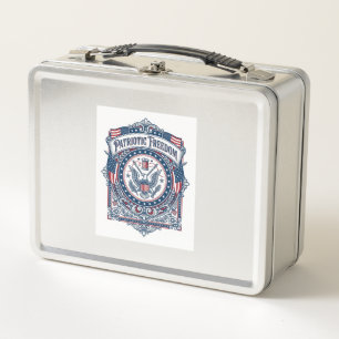 Patriotic Sewing Circle Vector Graphic Tee Metal Lunch Box