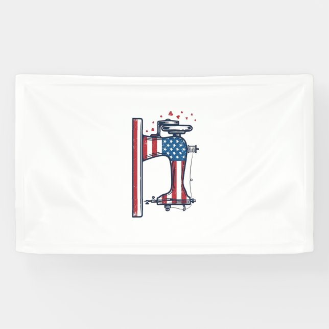 Patriotic Sewing Machine Vintage Engraving Vector_ Banner (Horizontal)