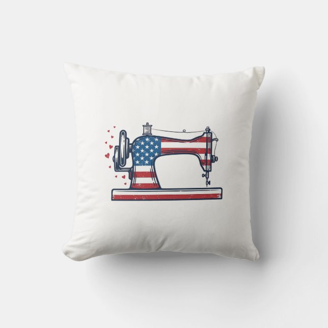 Patriotic Sewing Machine Vintage Engraving Vector_ Cushion (Front)