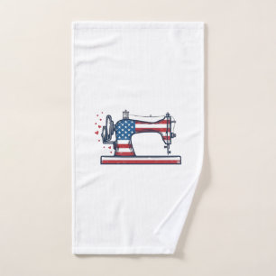 Patriotic Sewing Machine Vintage Engraving Vector_ Hand Towel