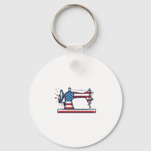 Patriotic Sewing Machine Vintage Engraving Vector_ Key Ring