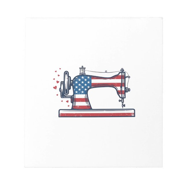 Patriotic Sewing Machine Vintage Engraving Vector_ Notepad (Front)