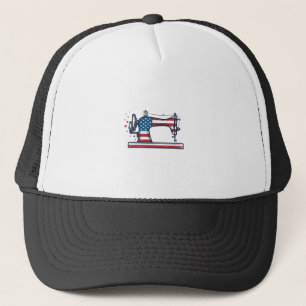 Patriotic Sewing Machine Vintage Engraving Vector_ Trucker Hat
