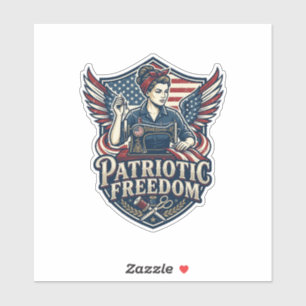 Patriotic Sewing Mum Vector Graphic Tee_1