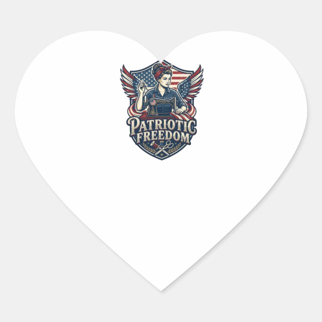Patriotic Sewing Mum Vector Graphic Tee_1 Heart Sticker (Front)
