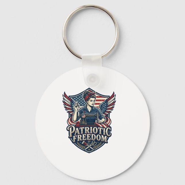 Patriotic Sewing Mum Vector Graphic Tee_1 Key Ring (Front)