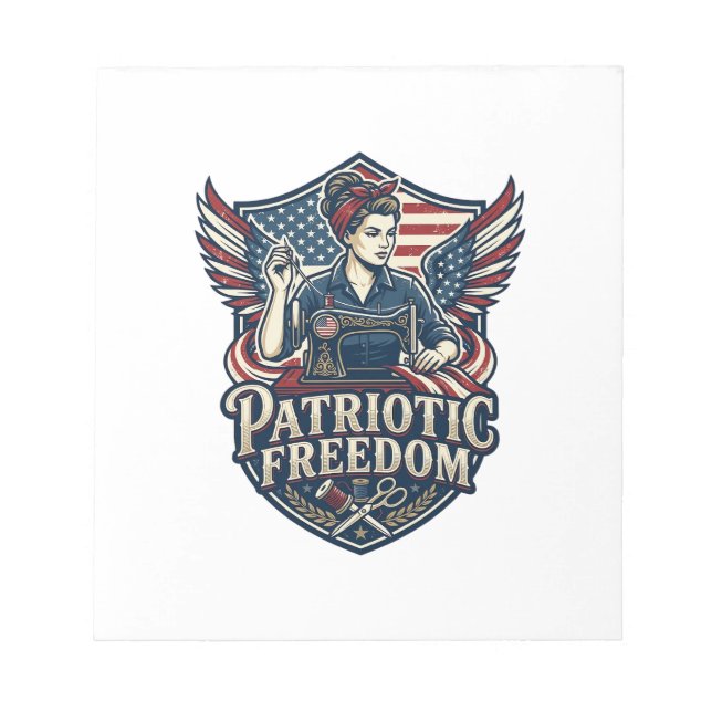 Patriotic Sewing Mum Vector Graphic Tee_1 Notepad (Front)