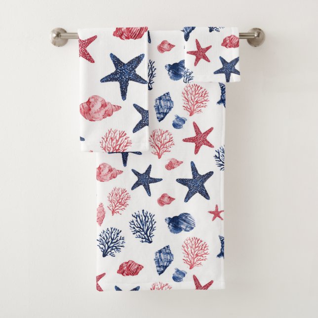 Patriotic Shells & Coral Bath Towel Set (Insitu)