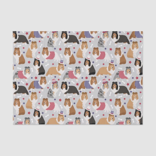 Patriotic Sheltie Shetland Sheepdog Tissue Paper (Front)