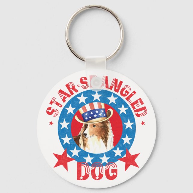 Patriotic Shetland Sheepdog Key Ring (Front)