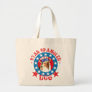 Patriotic Shetland Sheepdog Large Tote Bag