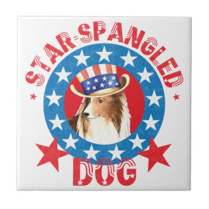 Patriotic Shetland Sheepdog Tile