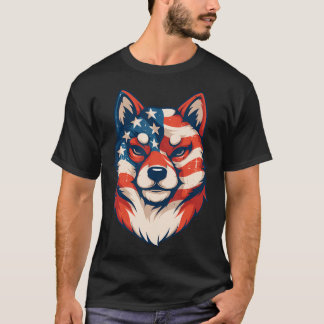 Patriotic Shiba Inu Dog Vintage American Flag 4Th T-Shirt