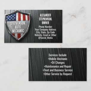 Patriotic Shield American Flag Car Auto Mechanic Business Card