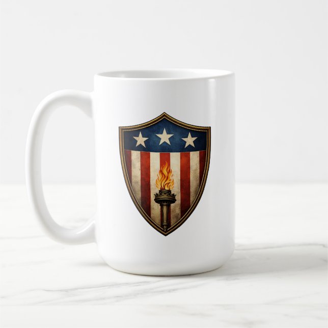Patriotic Shield Torch American Liberty Flame Coffee Mug (Left)