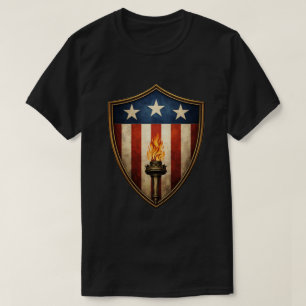 Patriotic Shield Torch American Liberty Flame T-Shirt