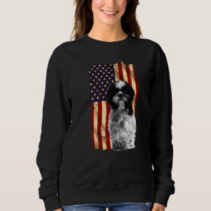 Patriotic Shih Tzu American Flag July 4th Dog Sweatshirt