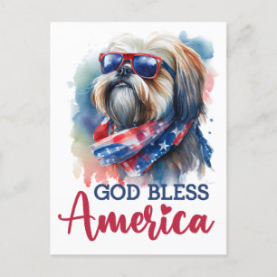 Patriotic Shih tzu, God Bless America Postcard