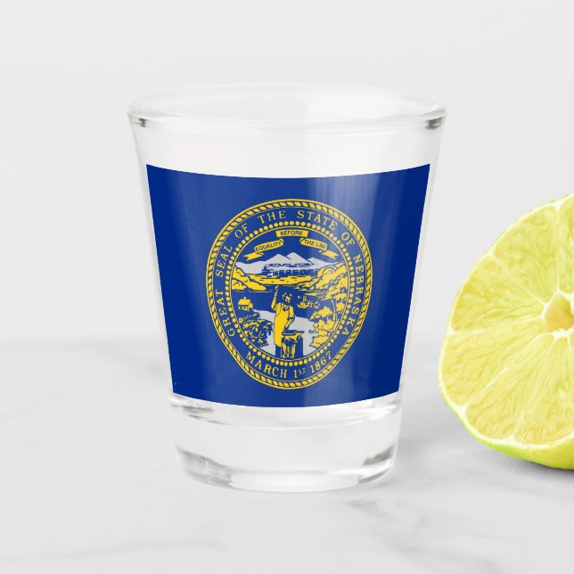 Patriotic shot glass with flag of Nebraska (Front)