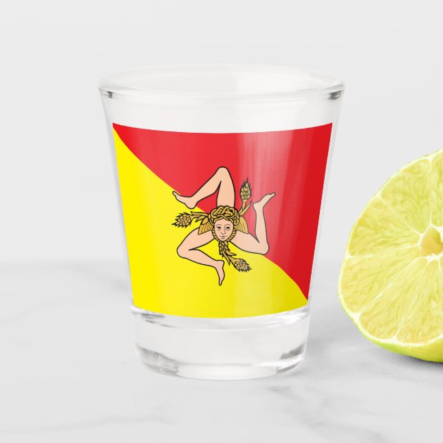 Patriotic shot glass with flag of Sicily, Italy (Front)