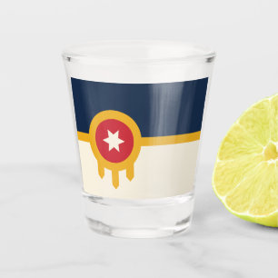 Patriotic shot glass with flag of Tulsa, Oklahoma