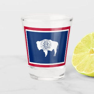 Patriotic shot glass with flag of Wyoming State