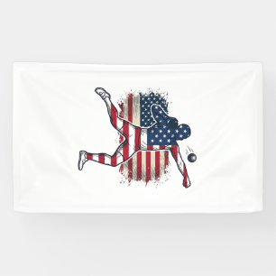 Patriotic Shot Put Athlete Vintage Engraving Desig Banner