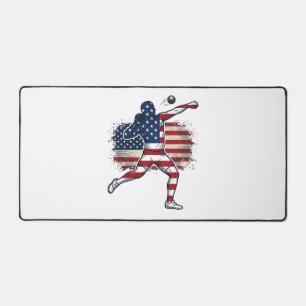 Patriotic Shot Put Athlete Vintage Engraving Desig Desk Mat