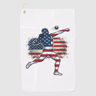 Patriotic Shot Put Athlete Vintage Engraving Desig Golf Towel
