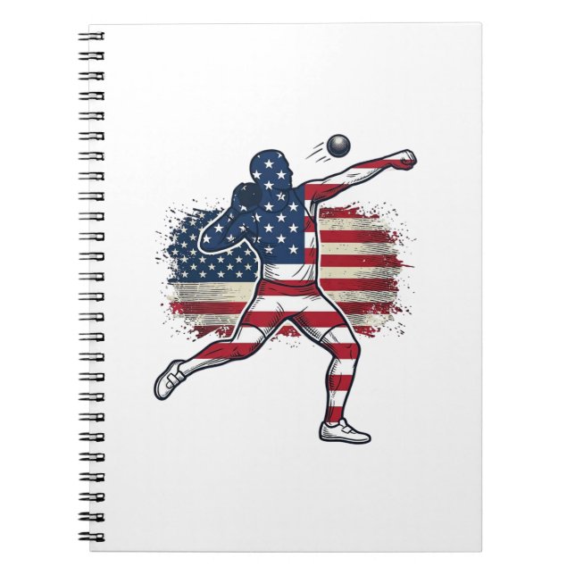 Patriotic Shot Put Athlete Vintage Engraving Desig Notebook (Front)