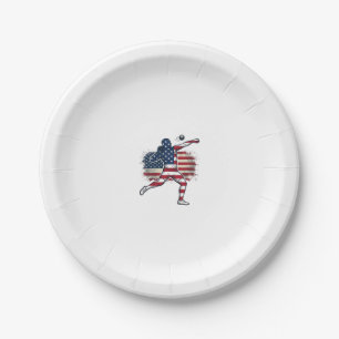 Patriotic Shot Put Athlete Vintage Engraving Desig Paper Plate