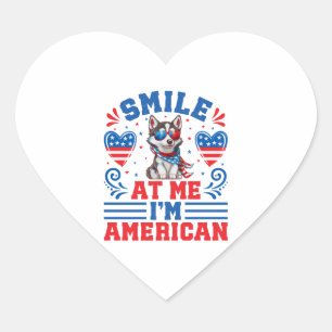 Patriotic Siberian Husky Dog for 4th Of July Heart Sticker