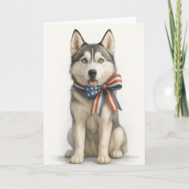 Patriotic Siberian Husky Laptop Sleeve Card (Front)